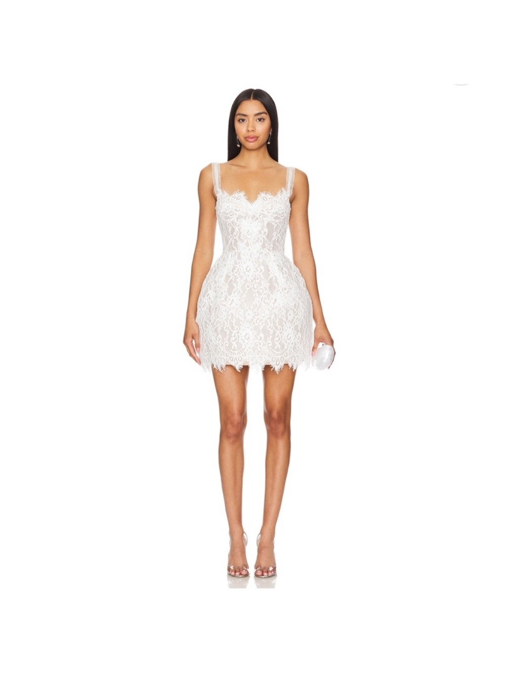 Bronx and Banco White Lace Scoop Neck Mini Dress